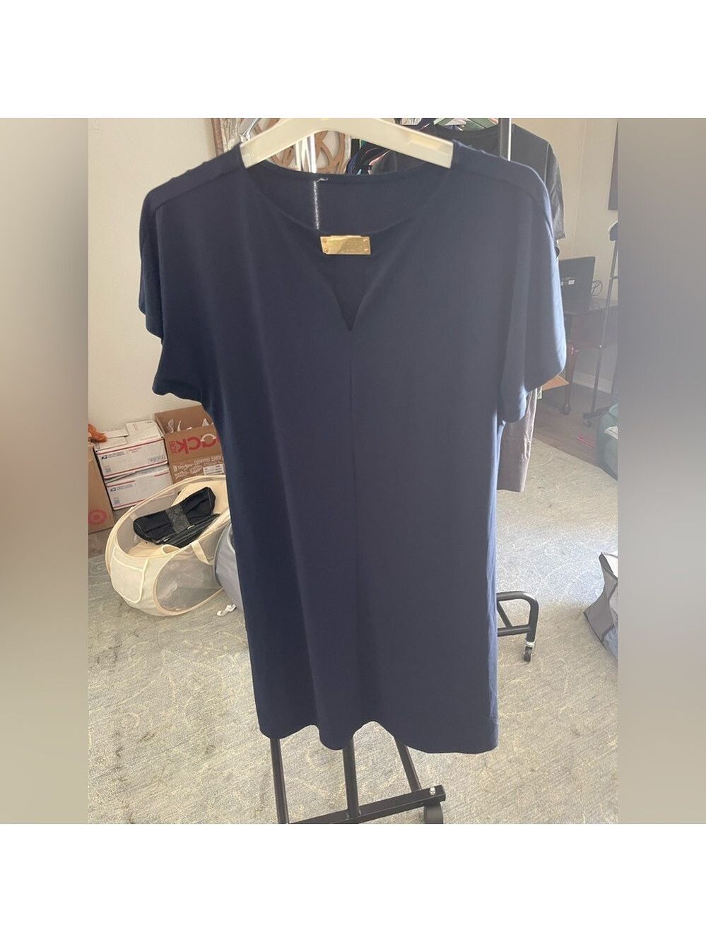 Michael Kors Gold Accent Navy Dress